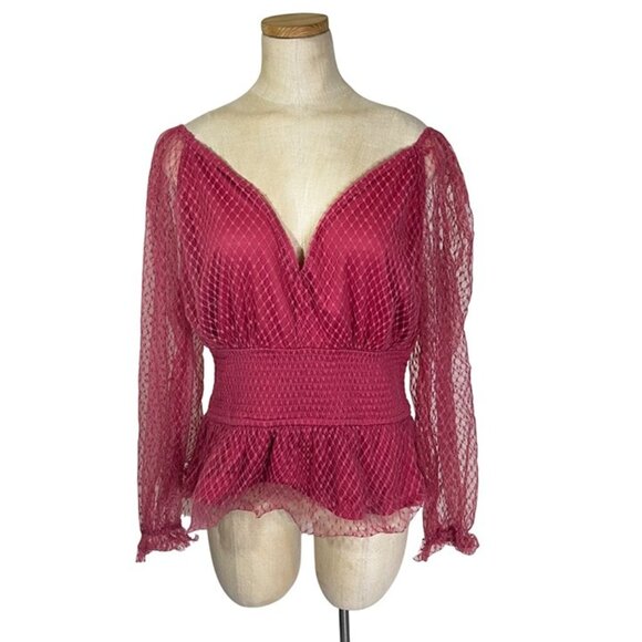 Francesca's blouse women's XL pink Shelly Tulle Smock Peplum waisted top - Picture 1 of 8